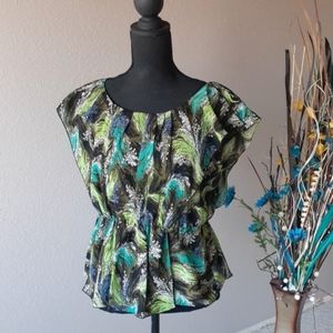GIANETTA Sheer Print Layered Tunic Blouse Top